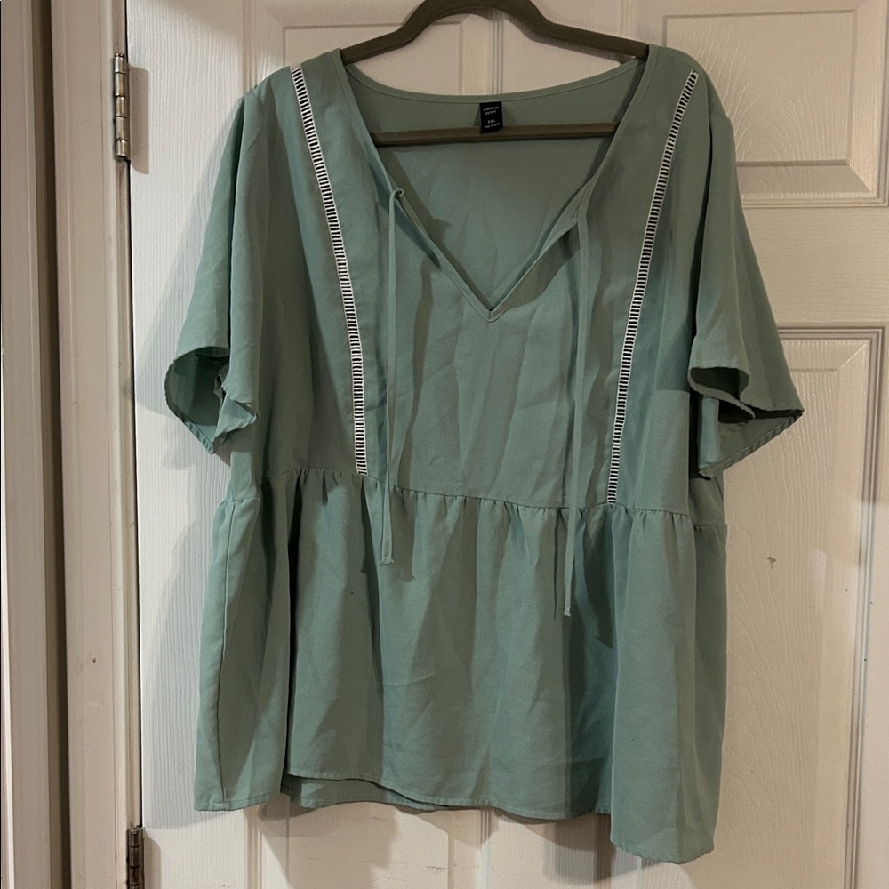 SHEIN mint green Blouse with Stripe Detail